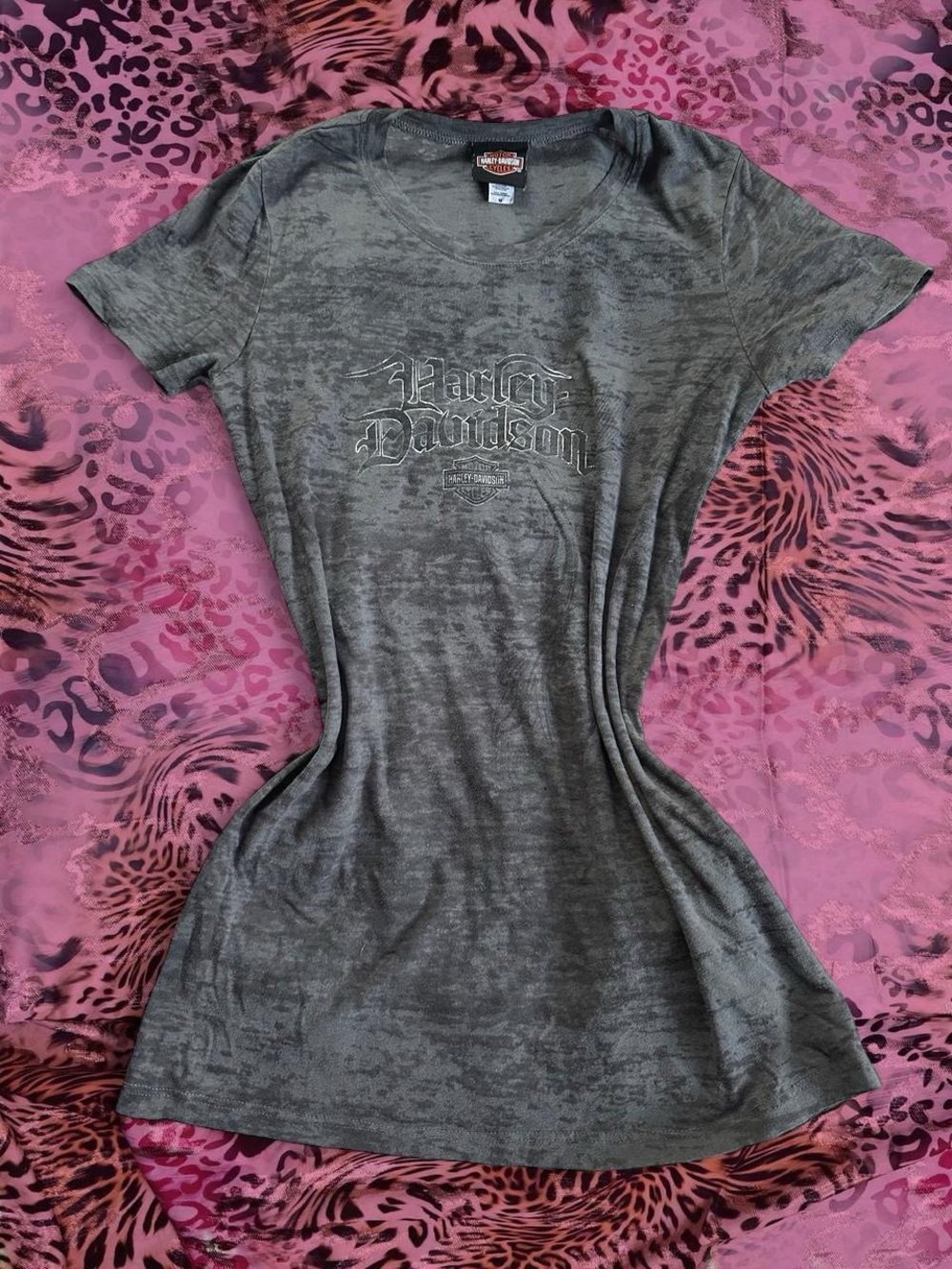 Harley-Davidson Women's Olive Gray Burnout Short Sleeve Shirt